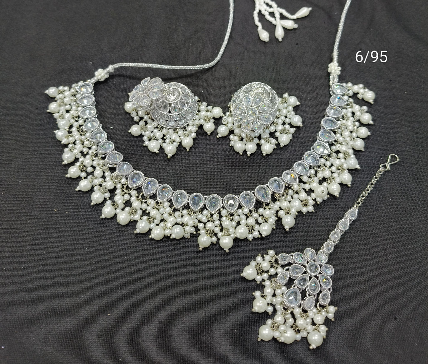 LucenteMarket Premium CZ Stone Choker Necklace Set with Jhumka Earrings