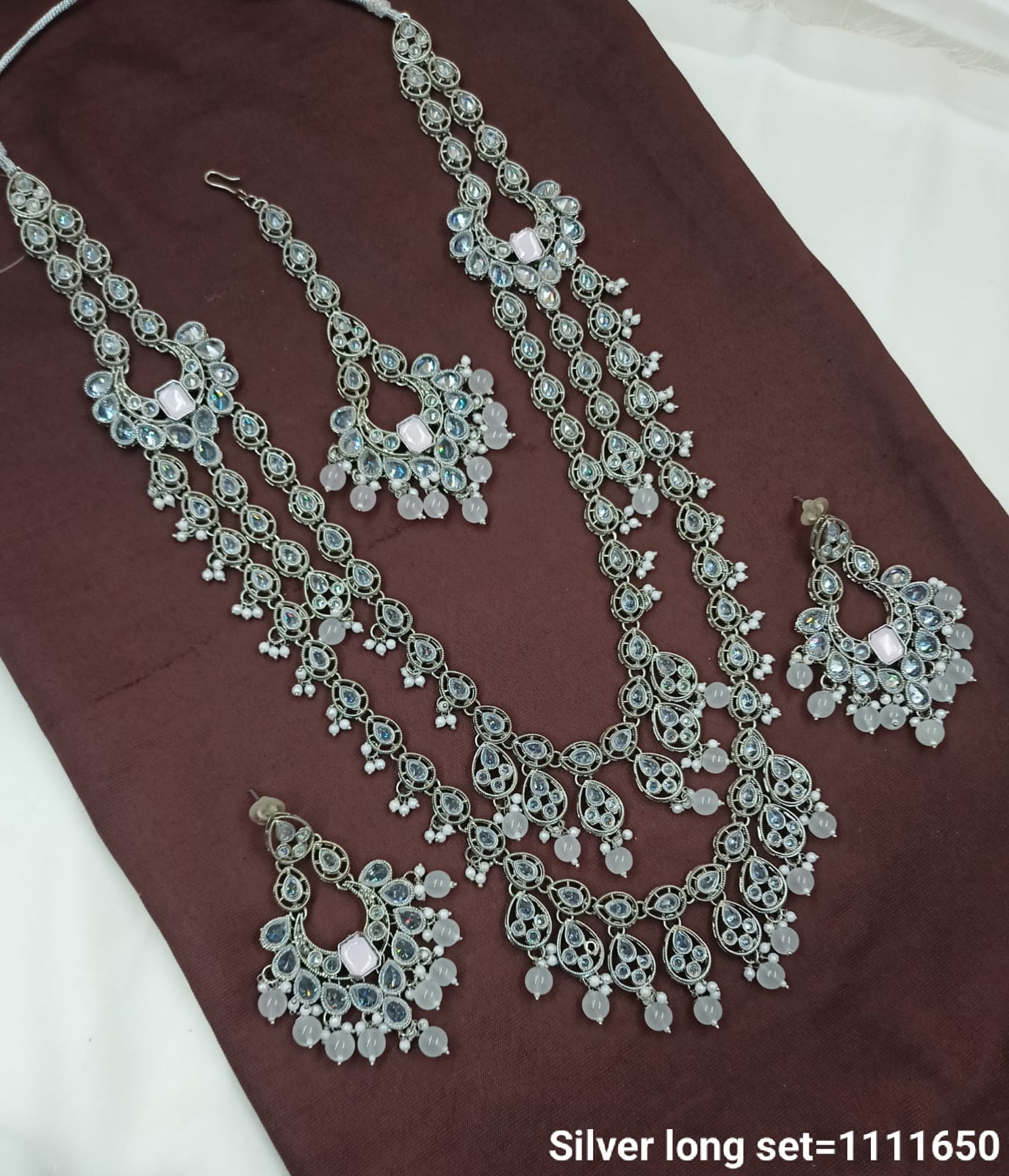 LucenteMarket Premium CZ Stone Long Necklace Set with Earrings – Bridal & Festive Wear