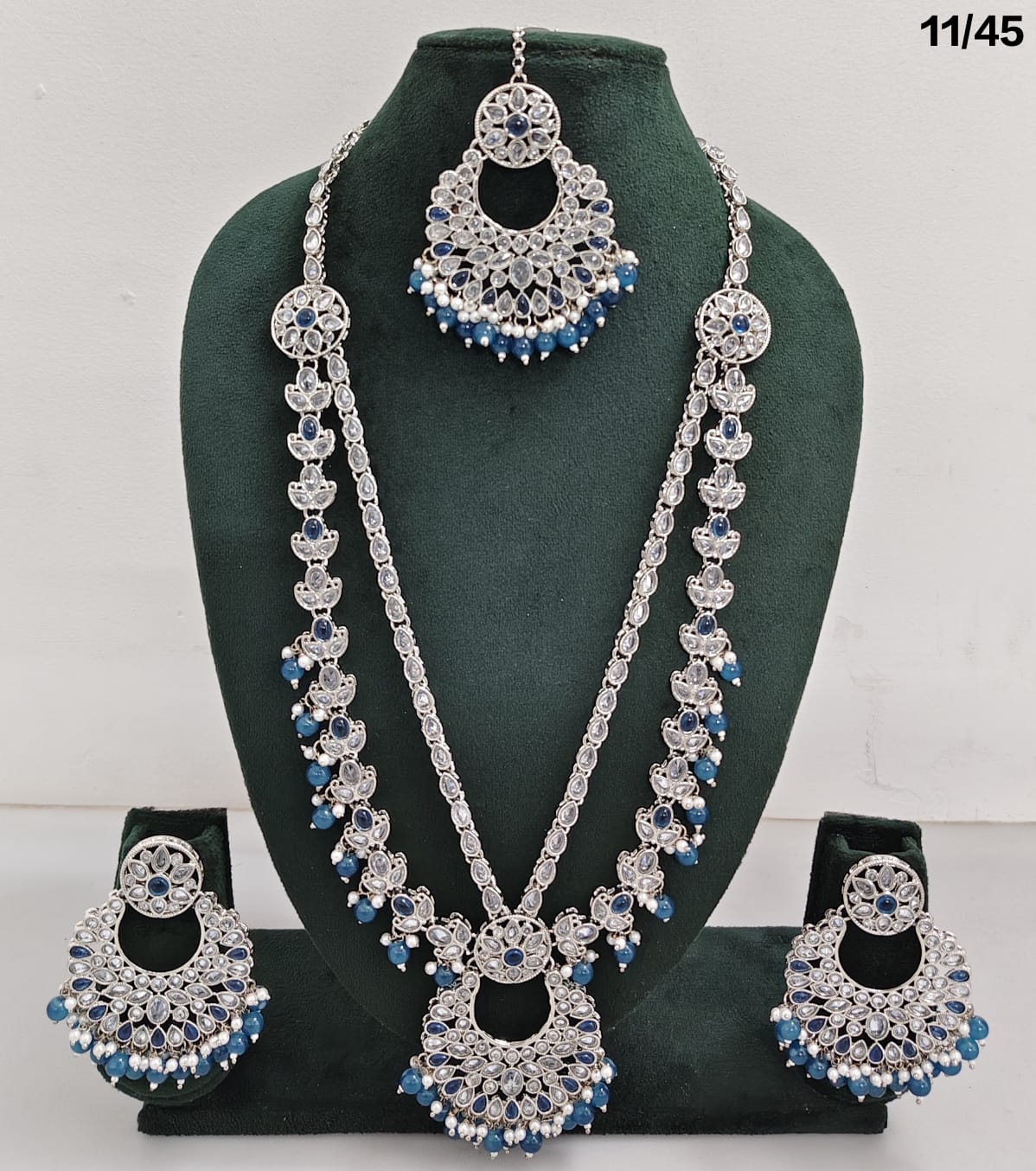 Traditional CZ Long Necklace Set with Intricate Detailing and Beaded Drops