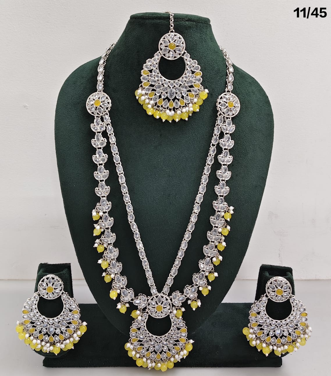 Traditional CZ Long Necklace Set with Intricate Detailing and Beaded Drops