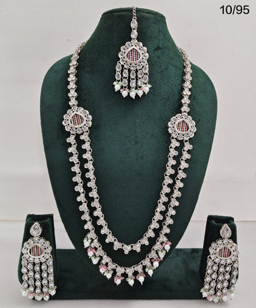 LucenteMarket Traditional Long Kundan Necklace Set with Matching Earrings