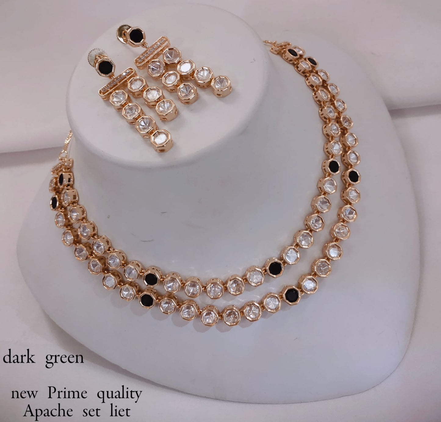 LucenteMarket Premium Kundan-Style Double Layer Necklace Set with Earrings