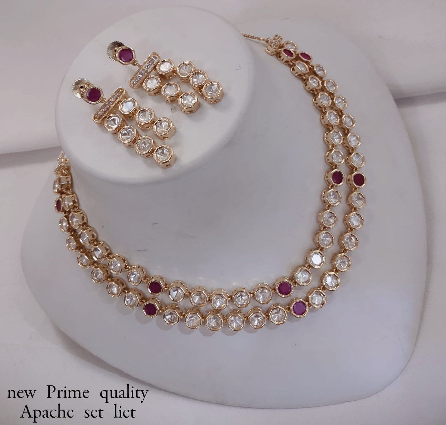 LucenteMarket Premium Kundan-Style Double Layer Necklace Set with Earrings