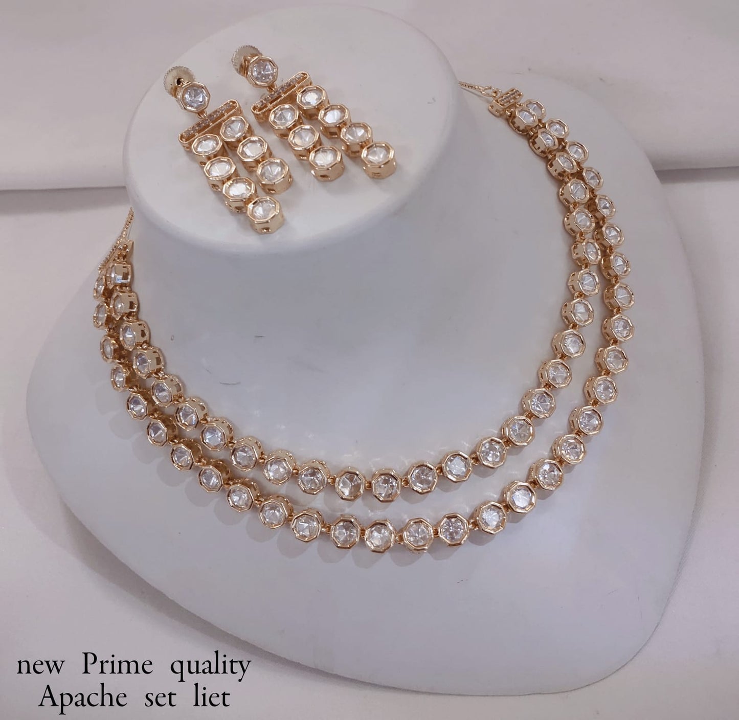 LucenteMarket Premium Kundan-Style Double Layer Necklace Set with Earrings