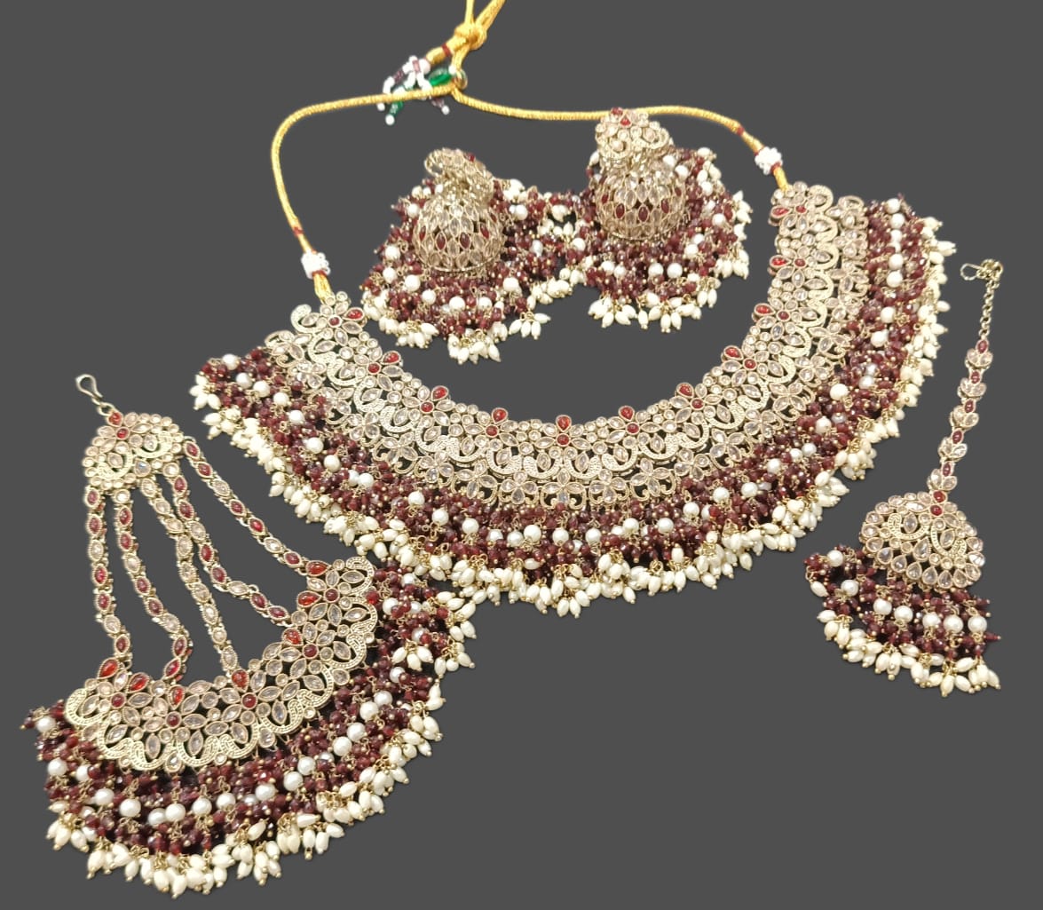 Traditional Gold Plated Choker Necklace Set with Pearl Embellishments
