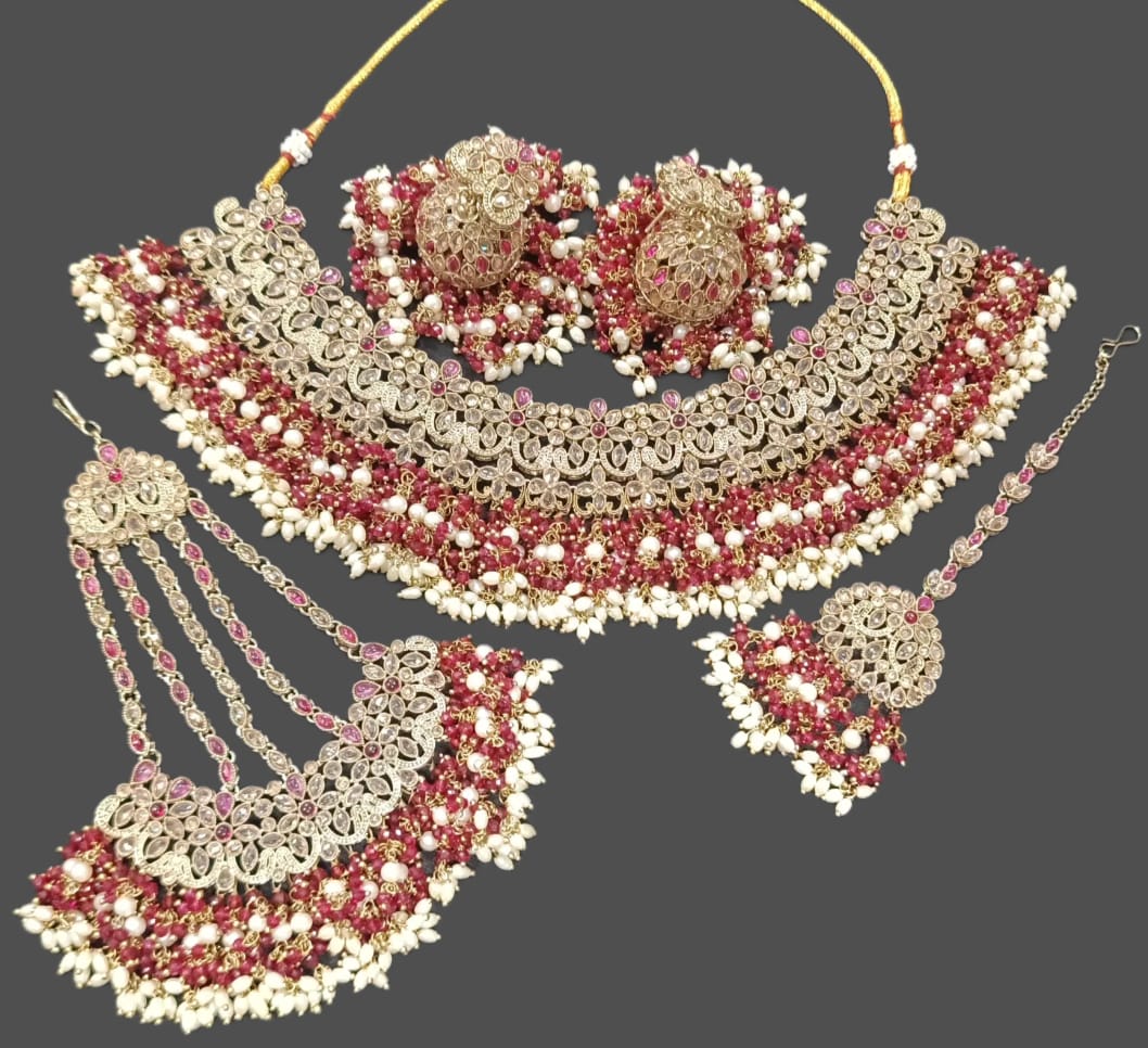 Traditional Gold Plated Choker Necklace Set with Pearl Embellishments