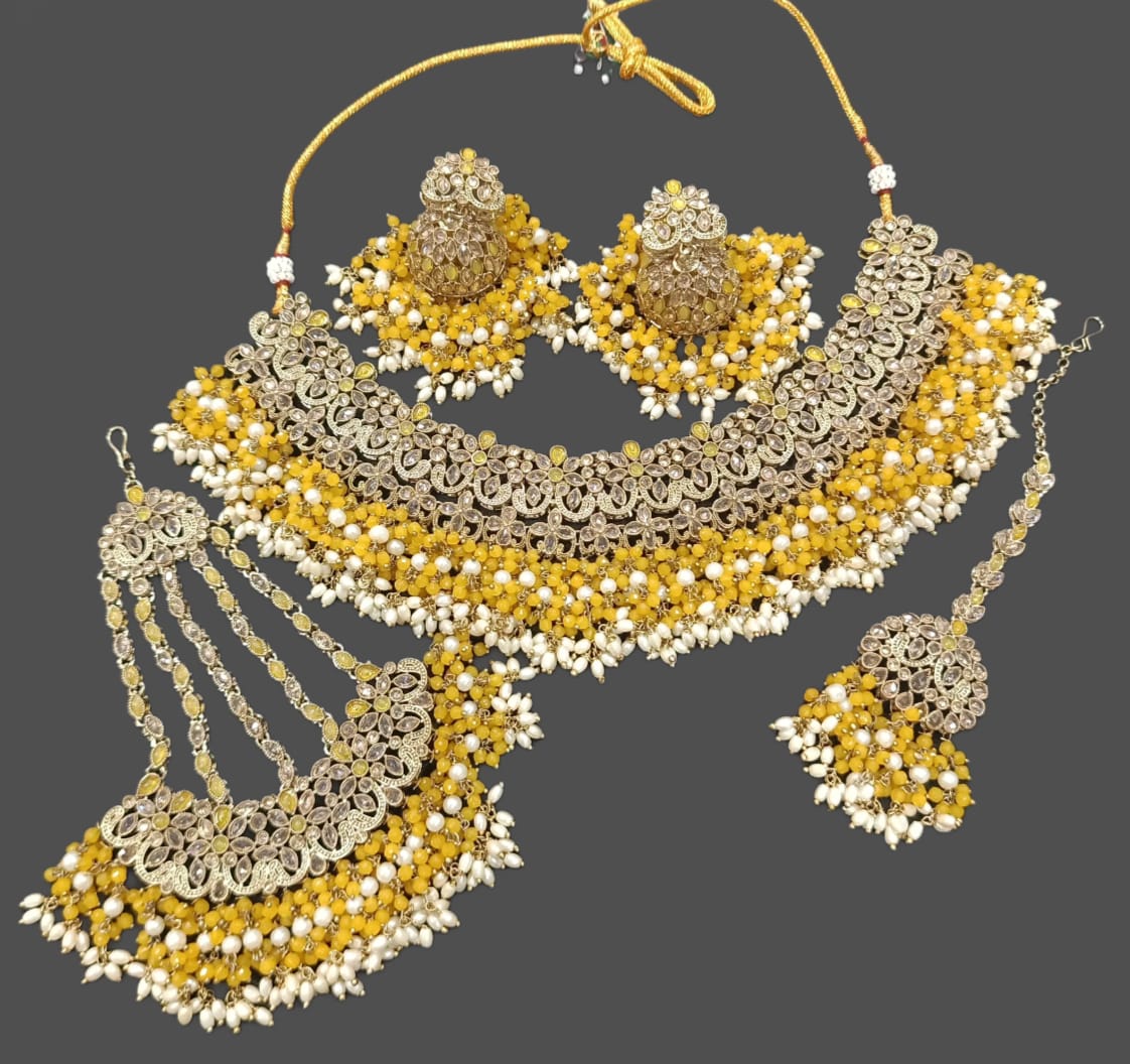 Traditional Gold Plated Choker Necklace Set with Pearl Embellishments