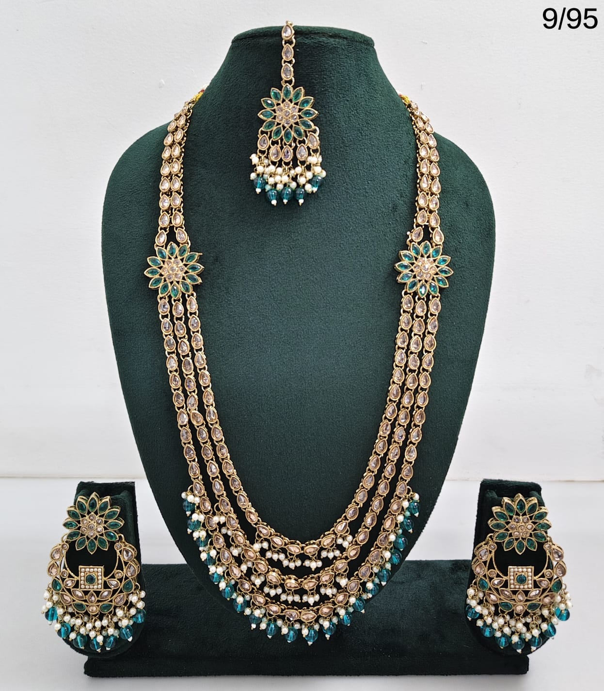 LucenteMarket CZ Bridal Long Necklace Set with Earrings and Maang Tikka