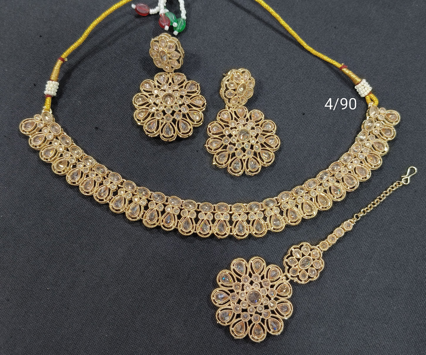 LucenteMarket Premium CZ Stone Choker Necklace Set with Earrings – Bridal & Festive Wear