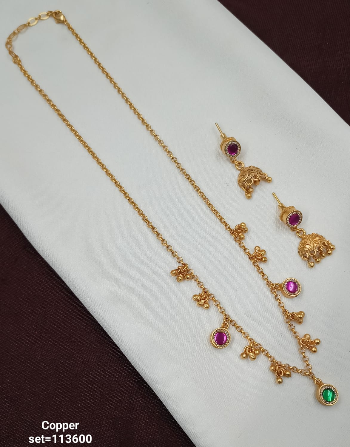 Traditional CZ Gold Plated Long Jewellery Set