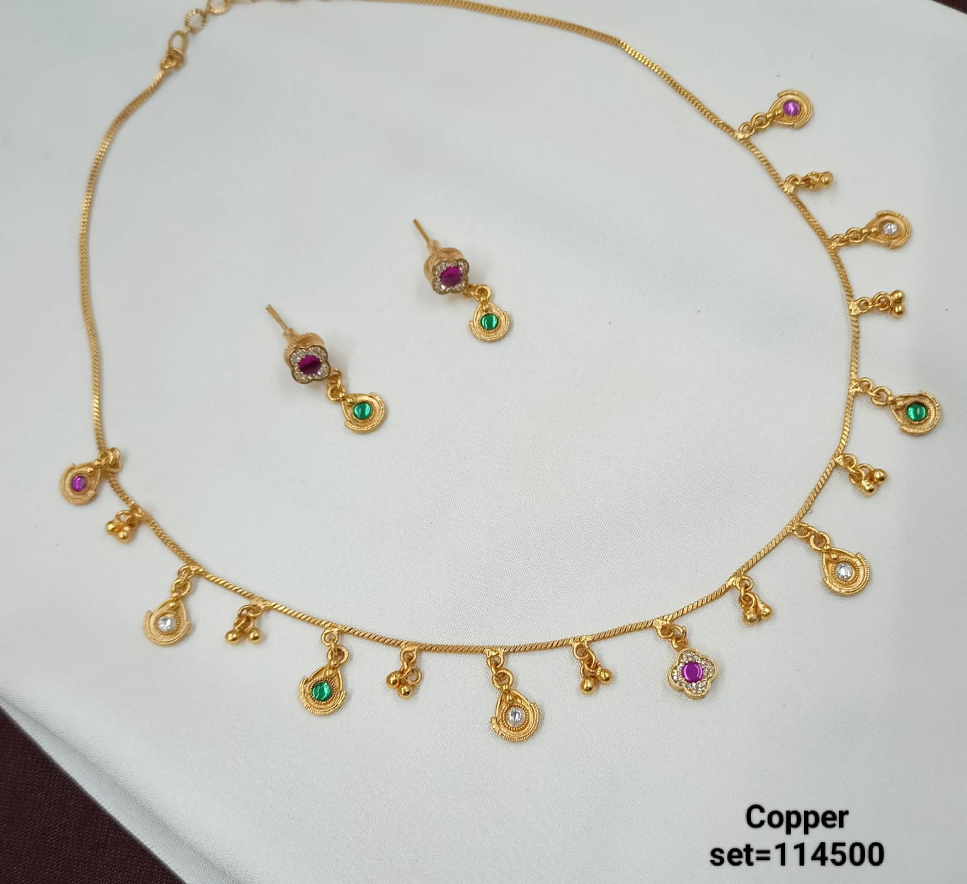 CZ Gold Plated Choker Necklace Jewellery Set With Earrings - Lucentemarket