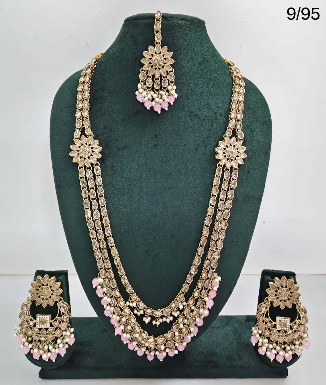 LucenteMarket CZ Bridal Long Necklace Set with Earrings and Maang Tikka