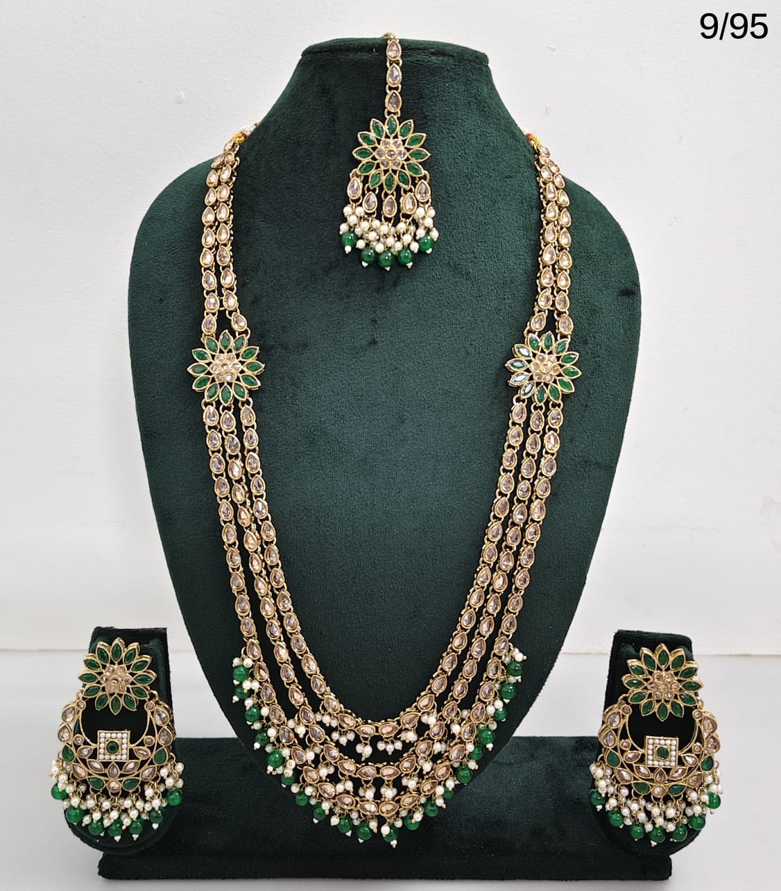 LucenteMarket CZ Bridal Long Necklace Set with Earrings and Maang Tikka