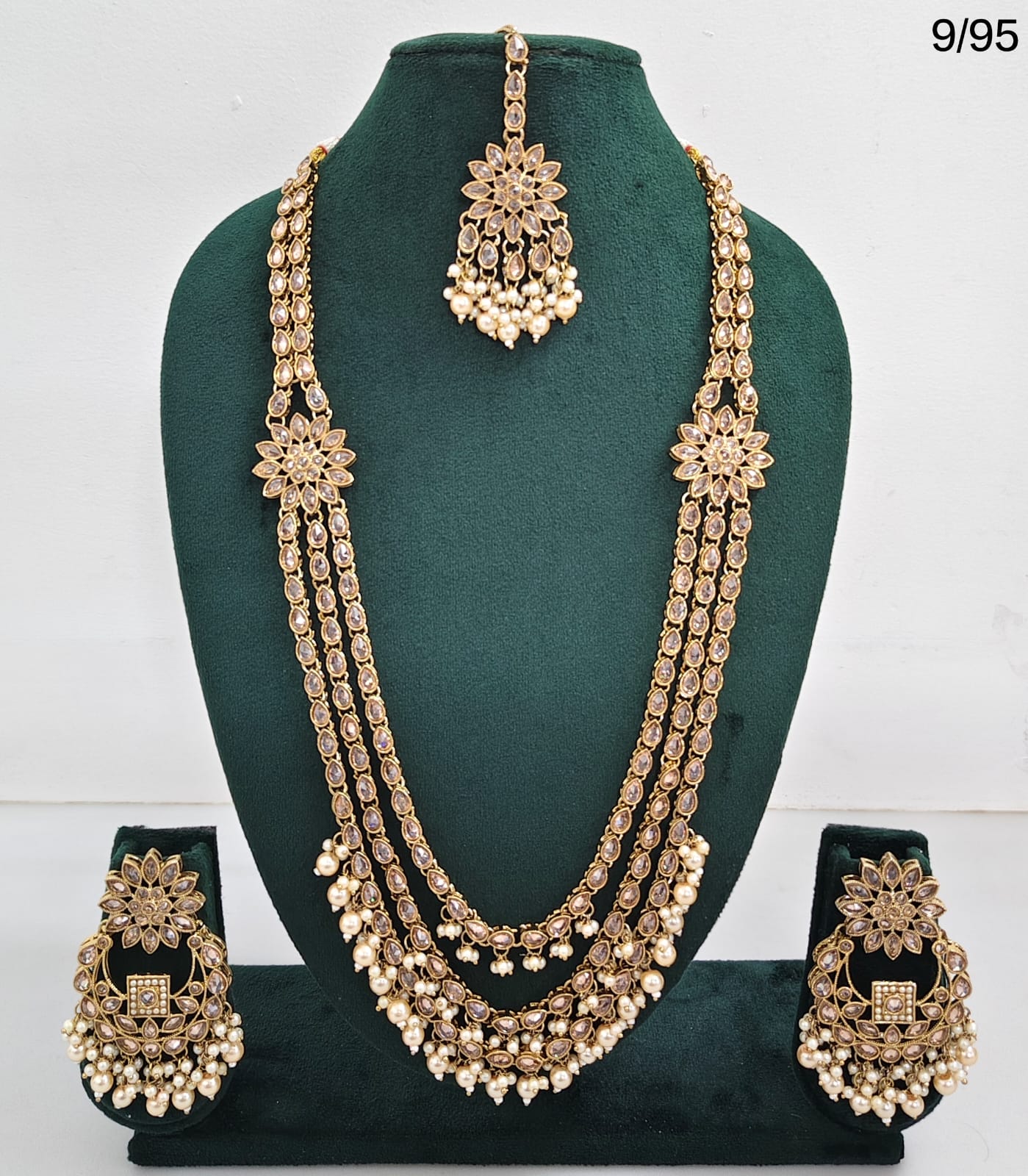 LucenteMarket CZ Bridal Long Necklace Set with Earrings and Maang Tikka