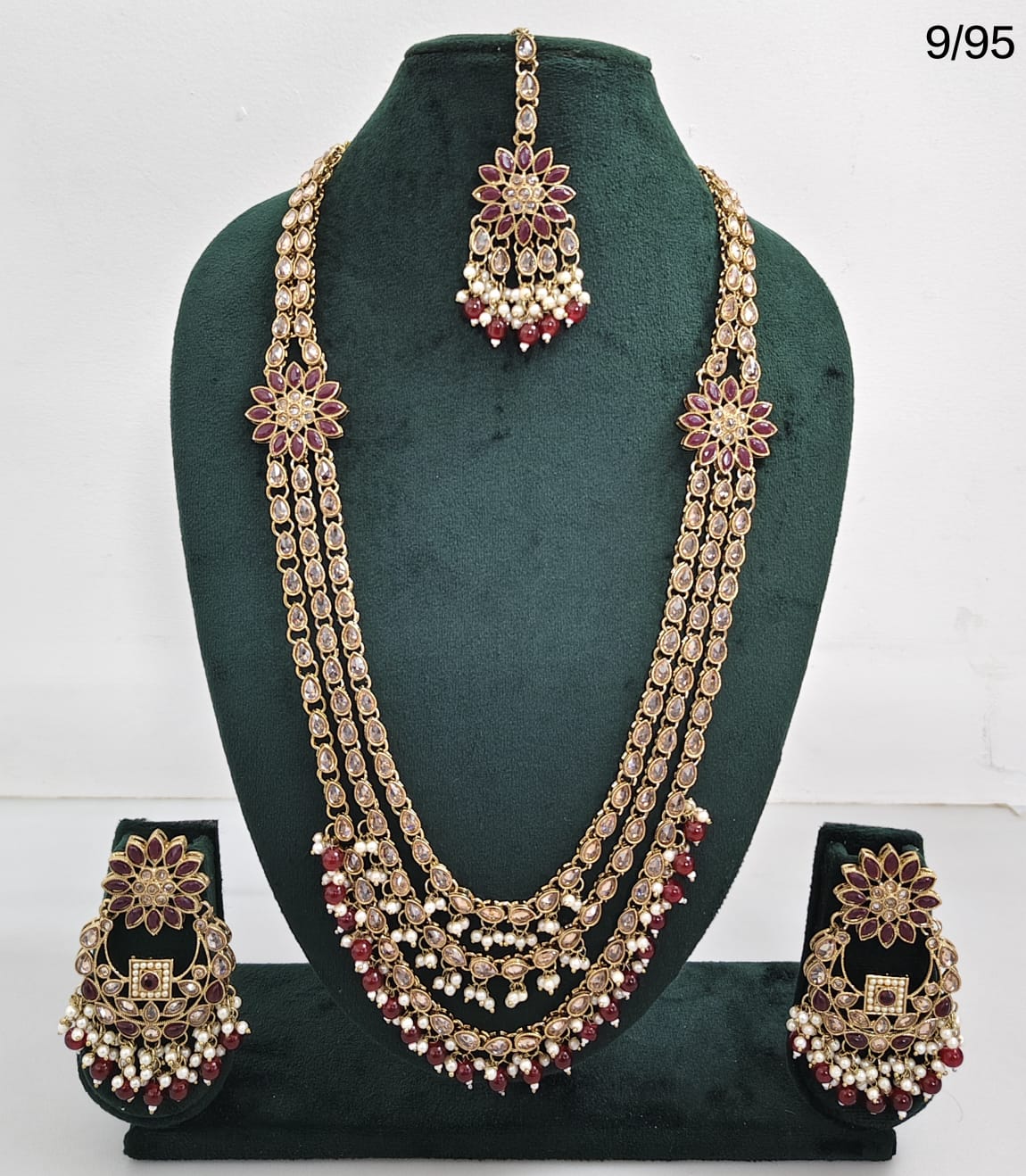 LucenteMarket CZ Bridal Long Necklace Set with Earrings and Maang Tikka