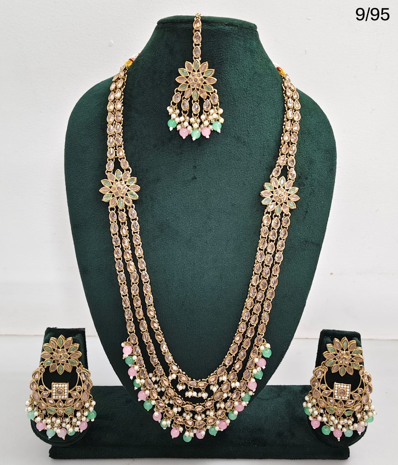 LucenteMarket CZ Bridal Long Necklace Set with Earrings and Maang Tikka