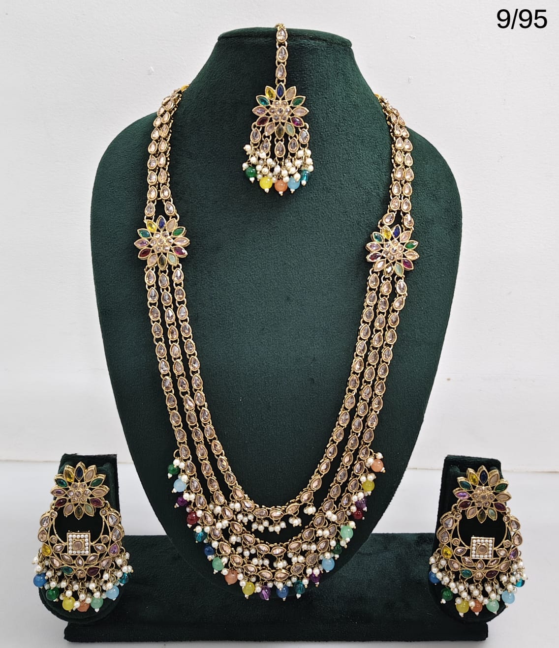 LucenteMarket CZ Bridal Long Necklace Set with Earrings and Maang Tikka