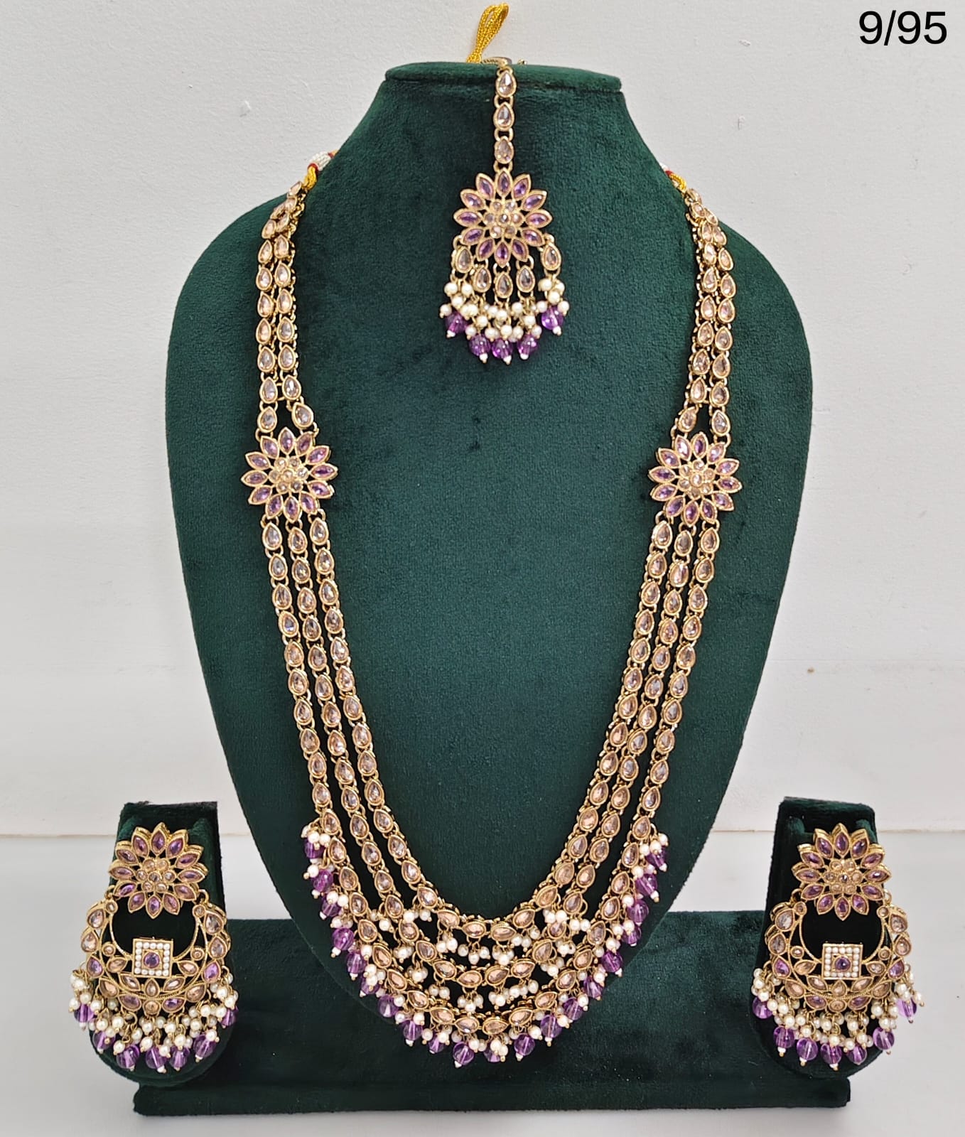 LucenteMarket CZ Bridal Long Necklace Set with Earrings and Maang Tikka