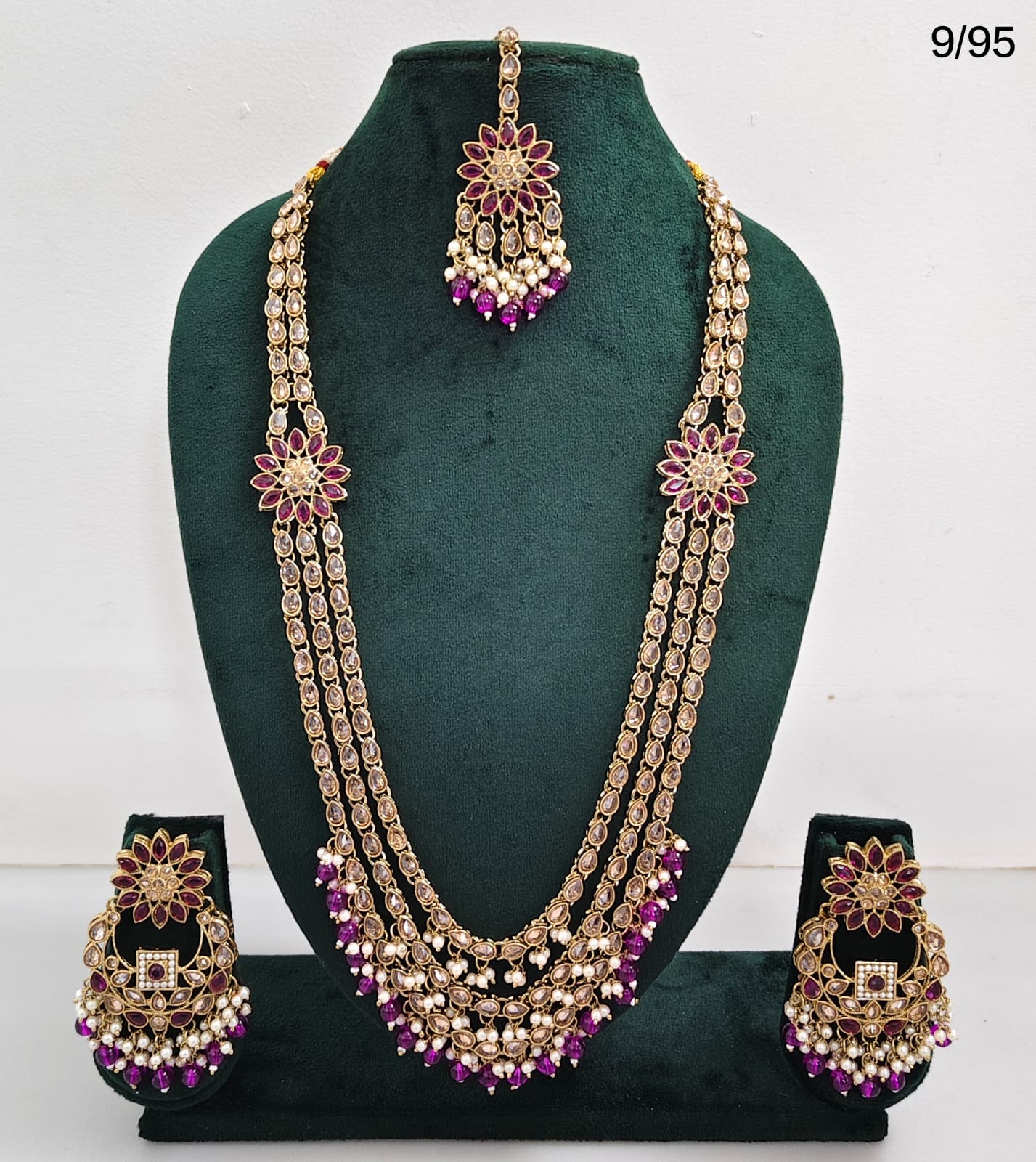 LucenteMarket CZ Bridal Long Necklace Set with Earrings and Maang Tikka