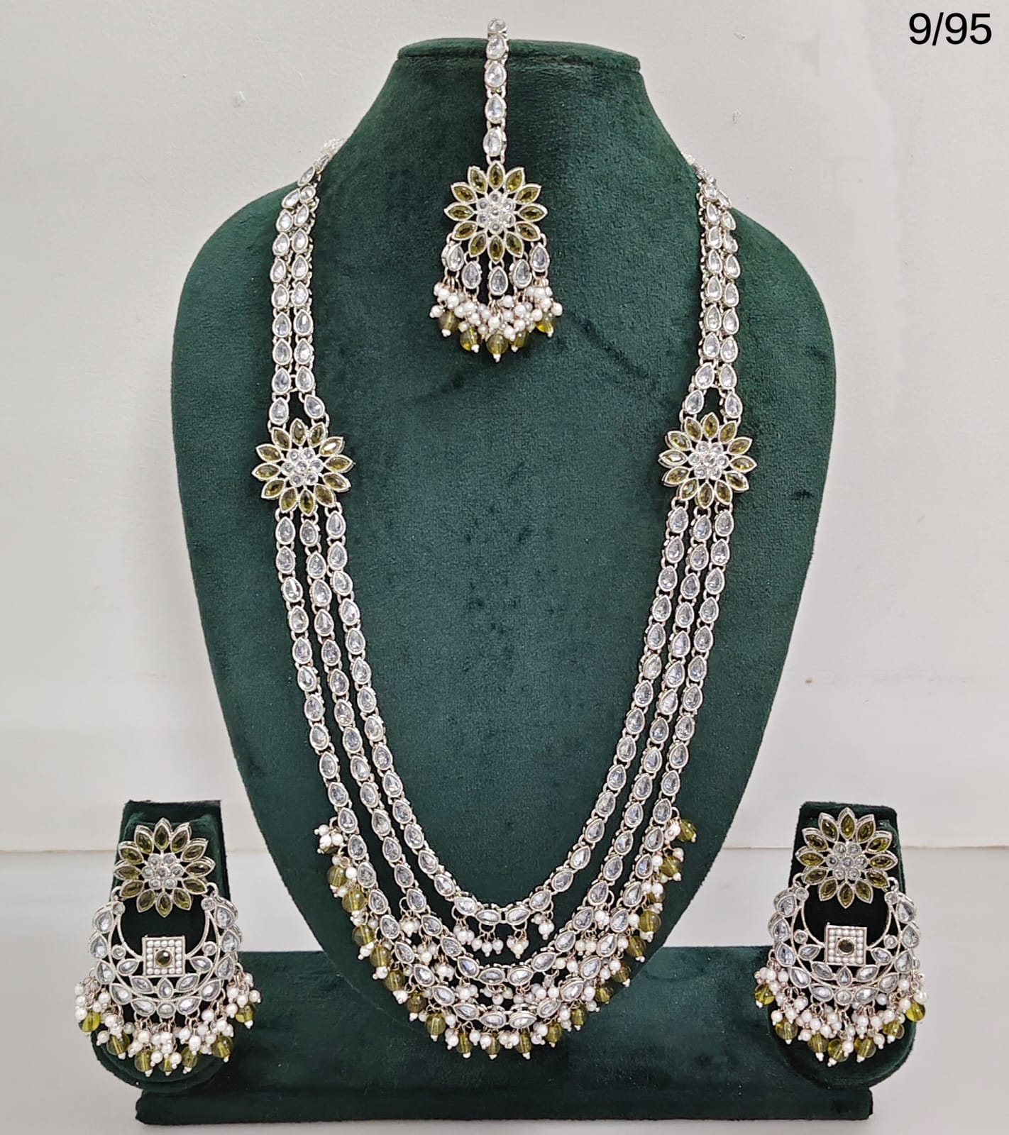 CZ Stone Studded Long Necklace Set with Earrings and Maang Tikka