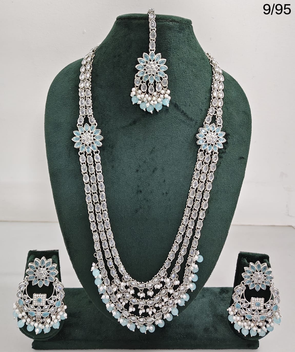 CZ Stone Studded Long Necklace Set with Earrings and Maang Tikka