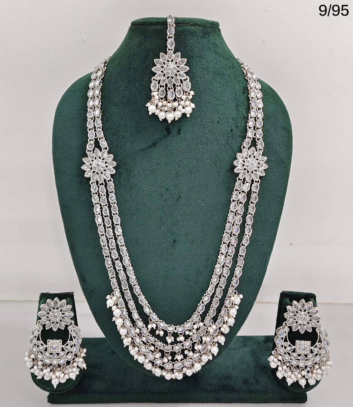 CZ Stone Studded Long Necklace Set with Earrings and Maang Tikka