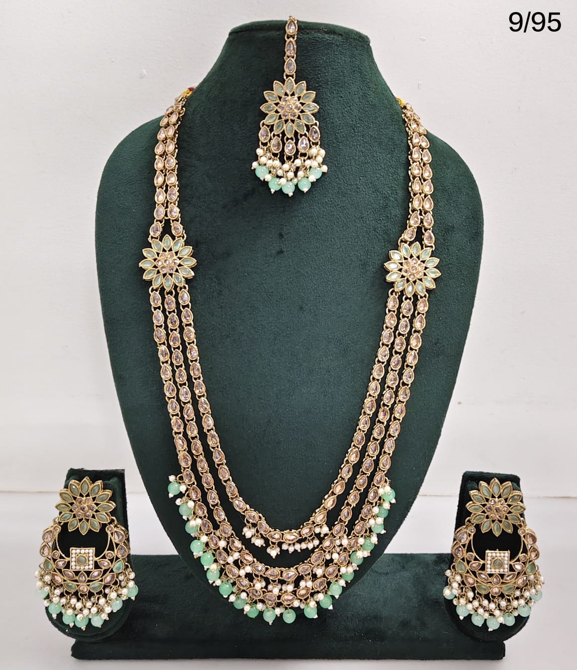 LucenteMarket CZ Bridal Long Necklace Set with Earrings and Maang Tikka