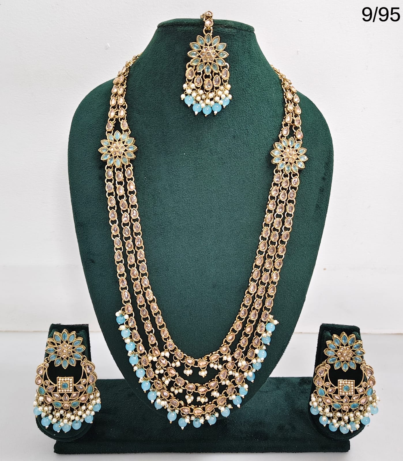LucenteMarket CZ Bridal Long Necklace Set with Earrings and Maang Tikka