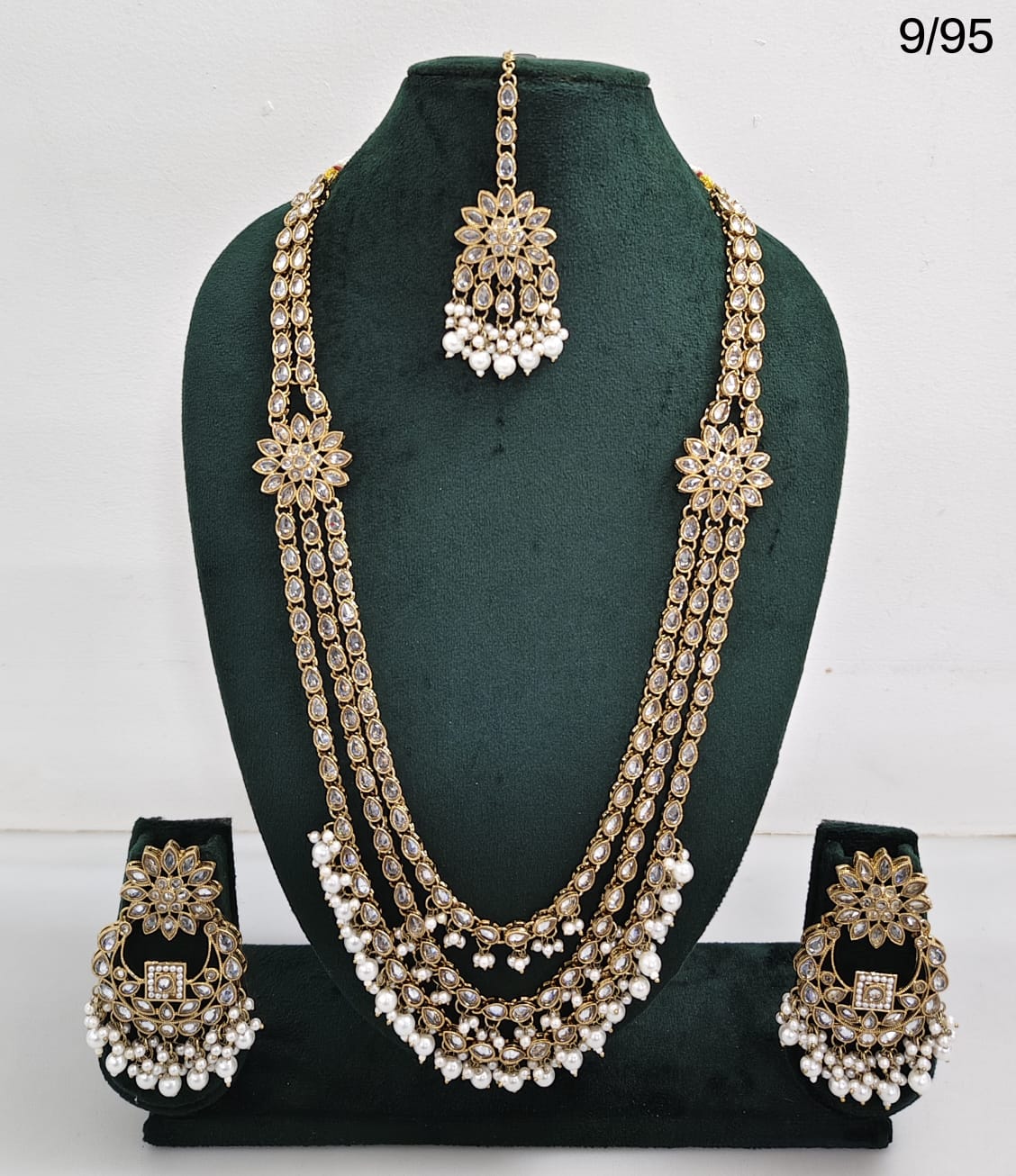 LucenteMarket CZ Bridal Long Necklace Set with Earrings and Maang Tikka