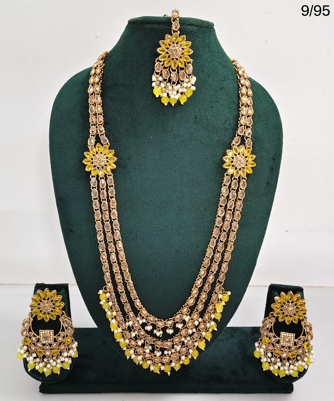 LucenteMarket CZ Bridal Long Necklace Set with Earrings and Maang Tikka