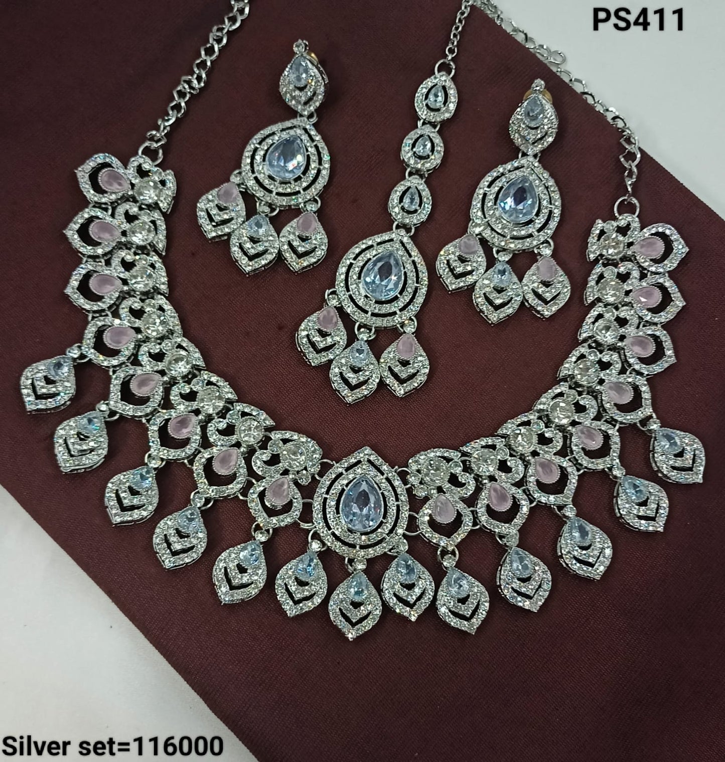 Luxury Silver Bridal Necklace & Earrings Set - CZ & Gemstone Detailing