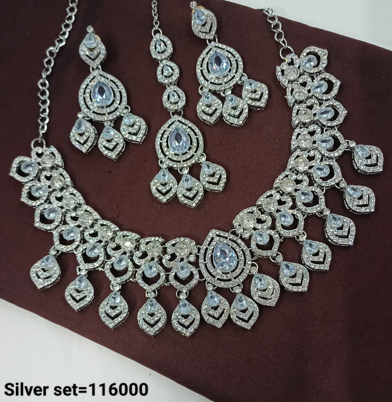 Luxury Silver Bridal Necklace & Earrings Set - CZ & Gemstone Detailing