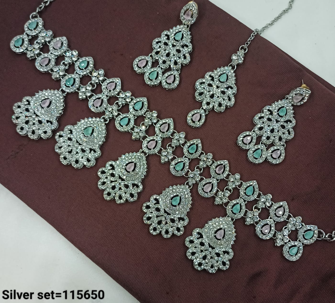 Ornate Silver Necklace & Earrings Set – Bridal & Festive Jewelry