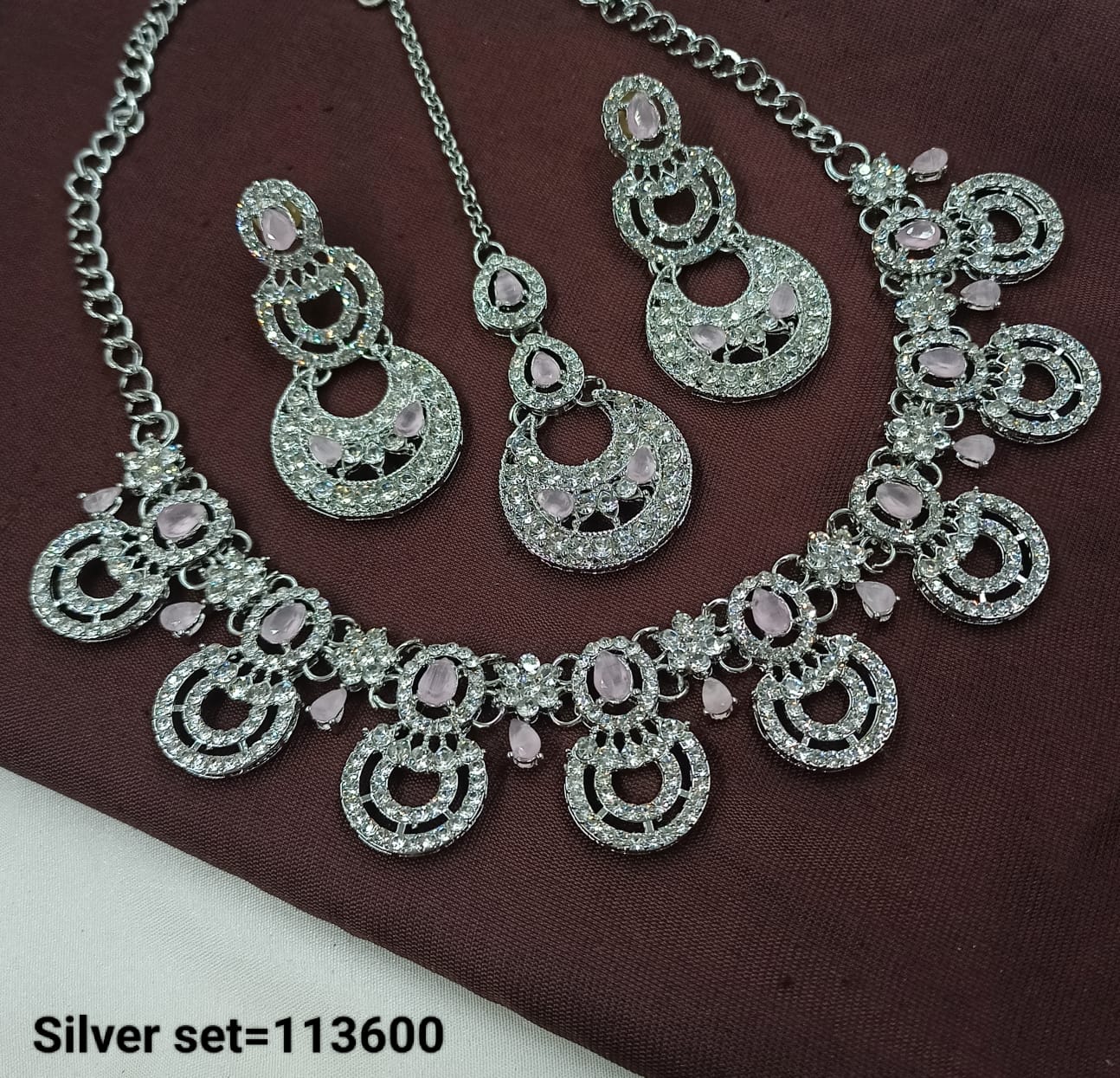 Statement Silver Necklace & Earrings Set – Festive & Bridal Jewelry