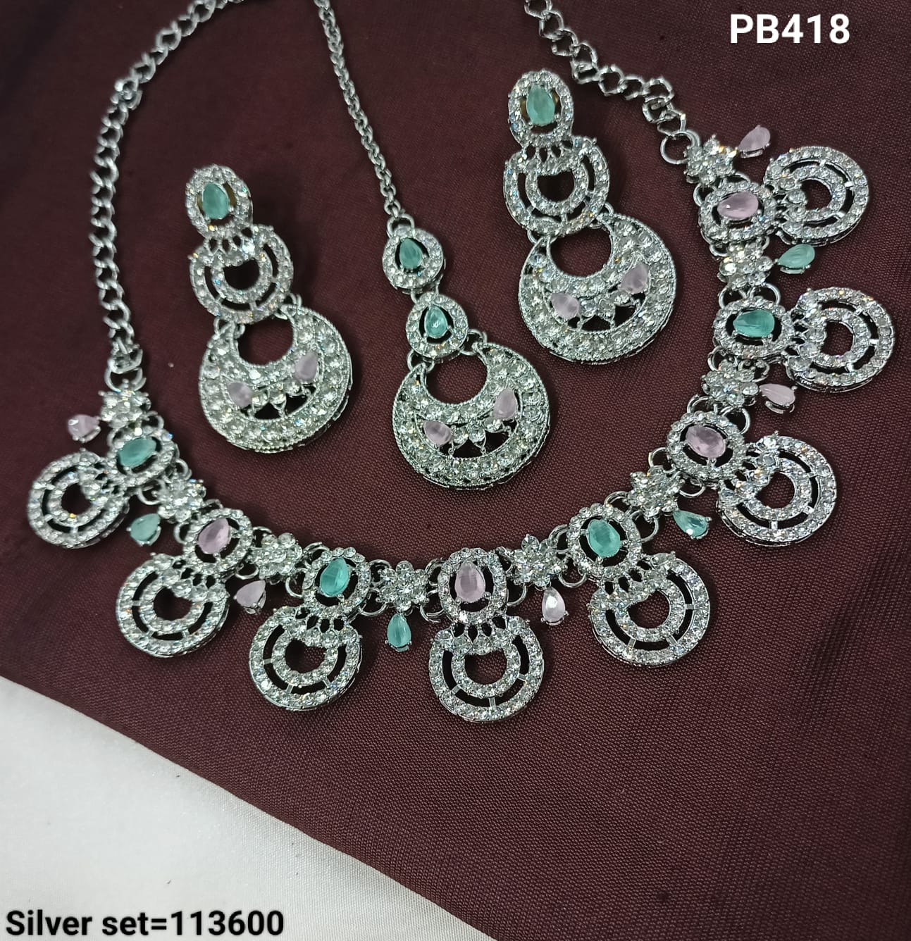 Statement Silver Necklace & Earrings Set – Festive & Bridal Jewelry