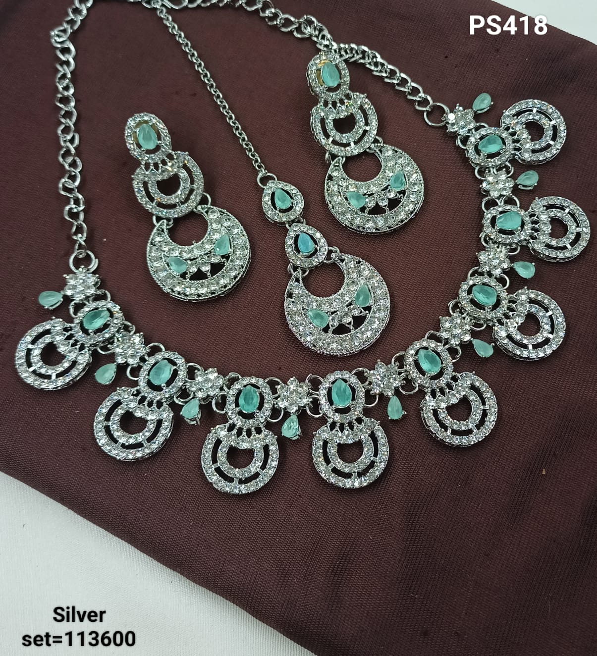 Statement Silver Necklace & Earrings Set – Festive & Bridal Jewelry
