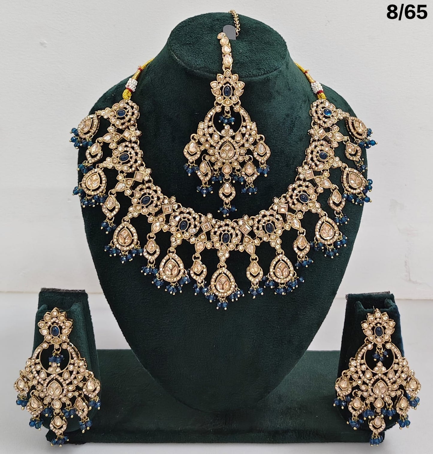 Bridal CZ Stone Choker Necklace Set with Earrings and Maang Tikka – Traditional Indian Jewelry
