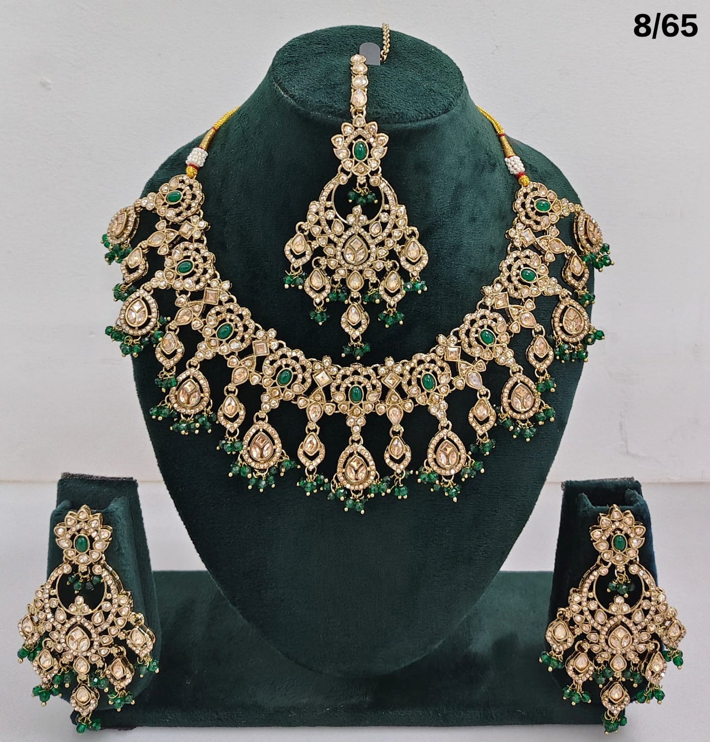 Bridal CZ Stone Choker Necklace Set with Earrings and Maang Tikka – Traditional Indian Jewelry