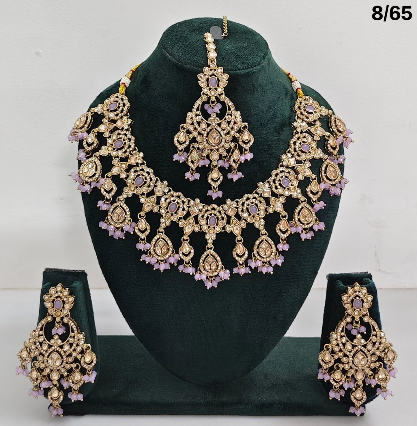 Bridal CZ Stone Choker Necklace Set with Earrings and Maang Tikka – Traditional Indian Jewelry