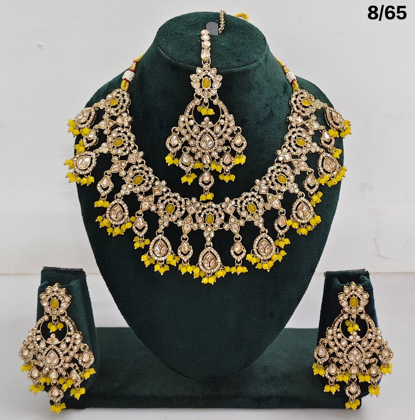 Bridal CZ Stone Choker Necklace Set with Earrings and Maang Tikka – Traditional Indian Jewelry