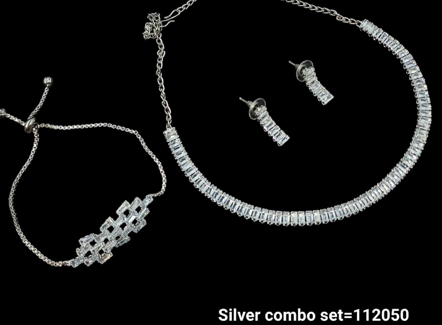 Elegant Silver Combo Jewelry Set – Necklace, Bracelet & Earrings | Lucentemarket