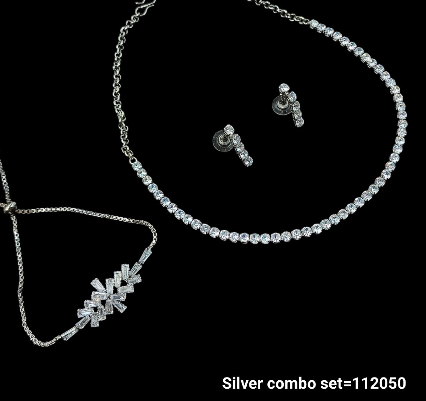 Elegant Silver Combo Jewelry Set – Necklace, Bracelet & Earrings