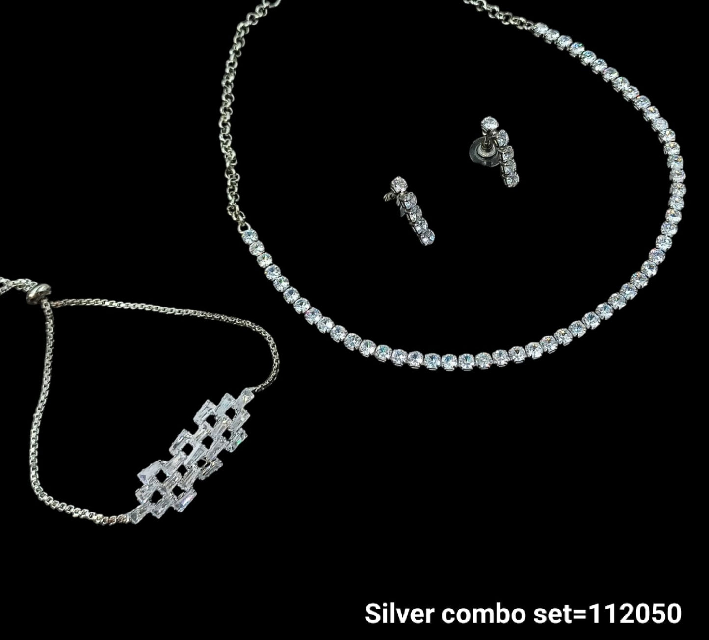 Geometric Silver Combo Jewelry Set – Necklace, Bracelet & Earrings