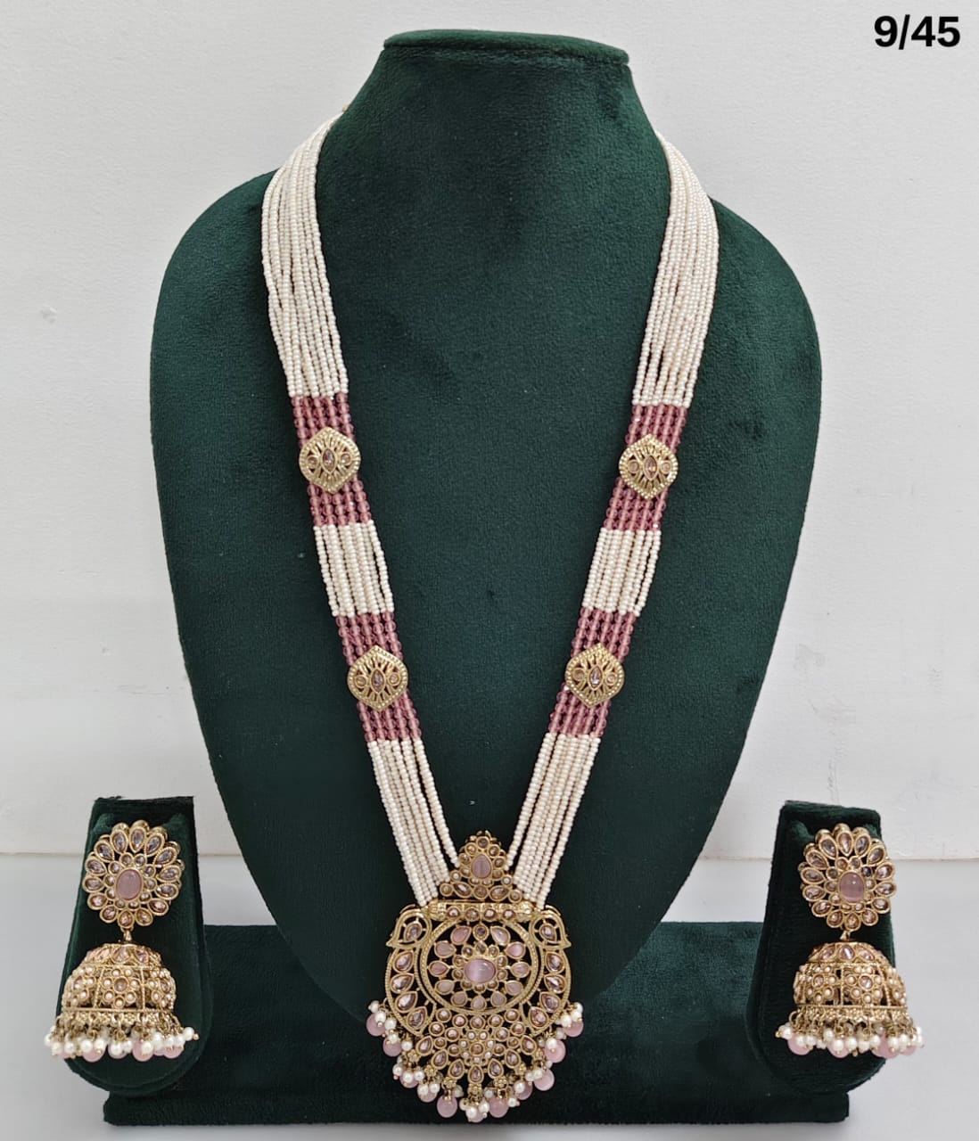 Traditional Pearl Beaded Necklace Set with Earrings