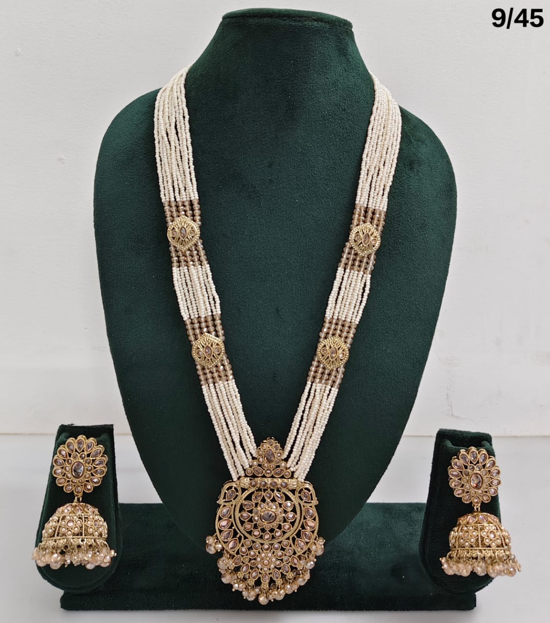 Traditional Pearl Beaded Necklace Set with Earrings