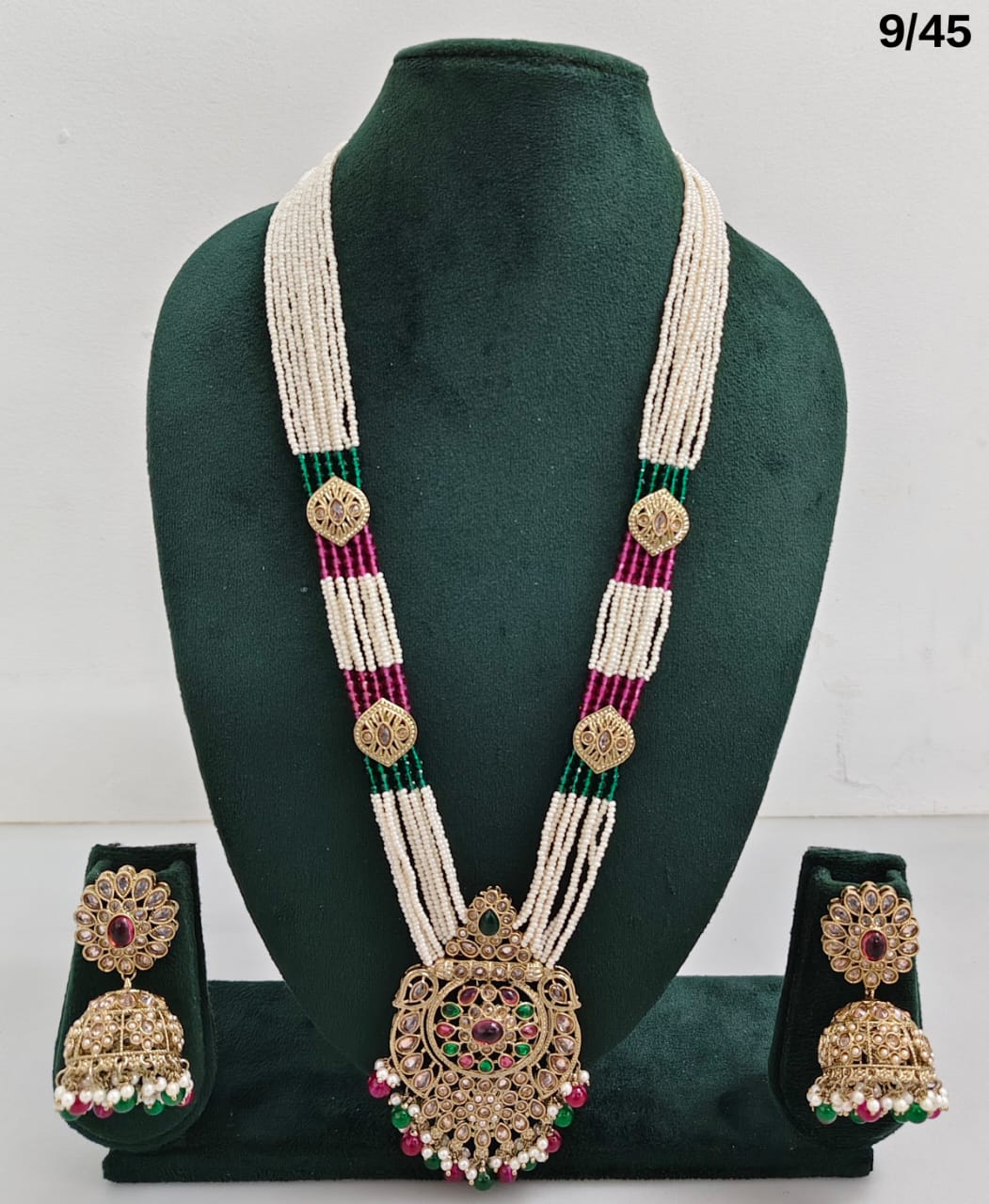 Traditional Pearl Beaded Necklace Set with Earrings