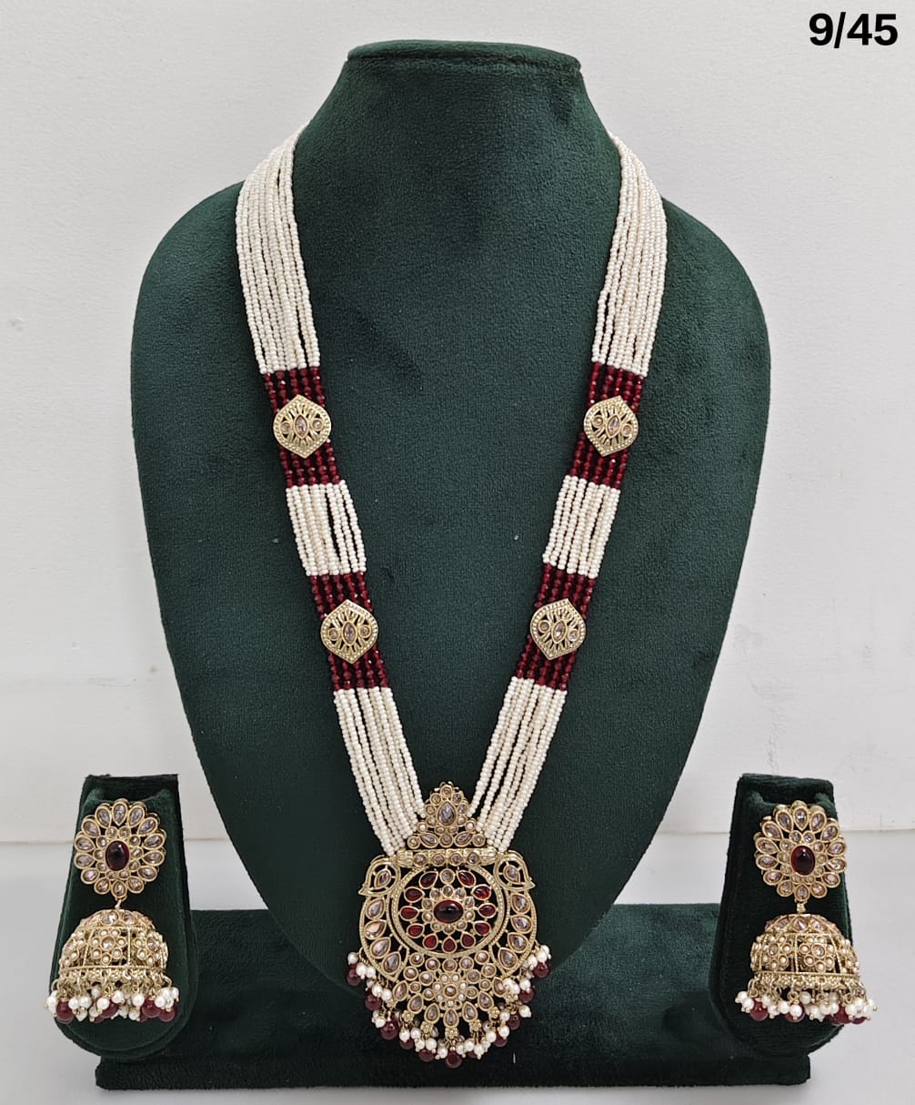 Traditional Pearl Beaded Necklace Set with Earrings