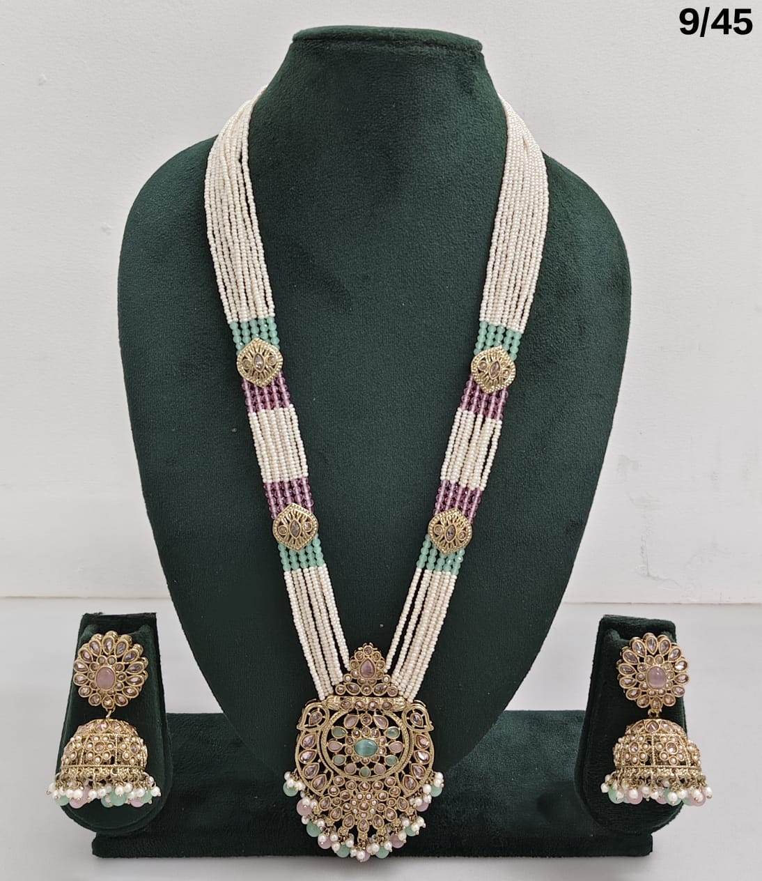 Traditional Pearl Beaded Necklace Set with Earrings