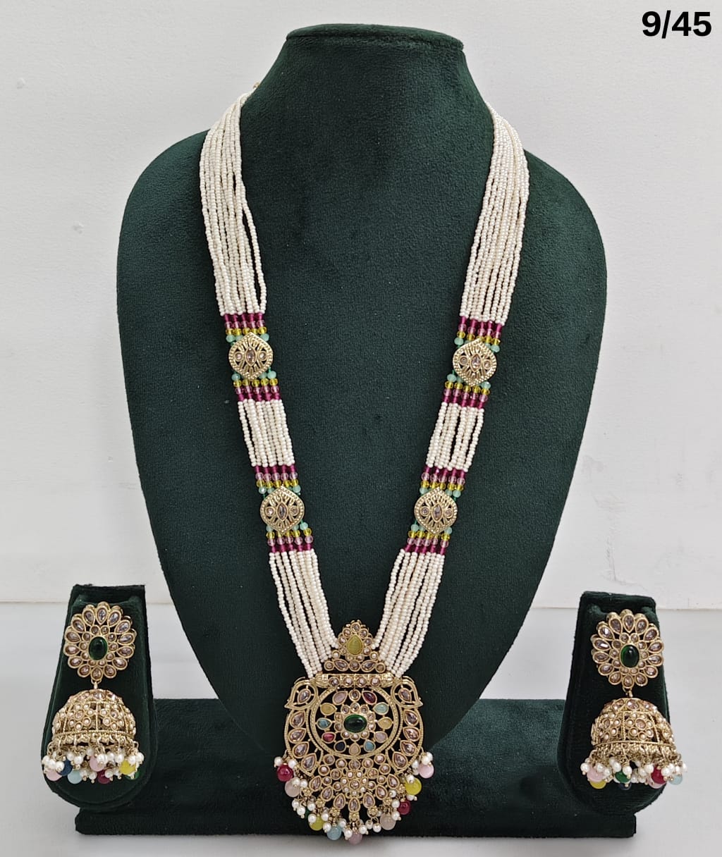 Traditional Pearl Beaded Necklace Set with Earrings