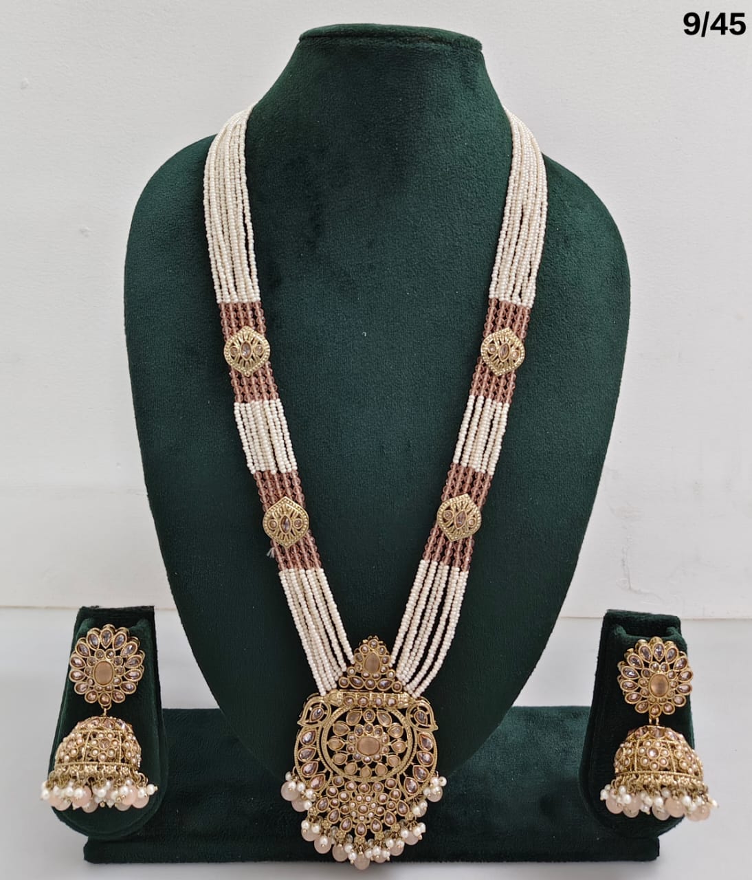 Traditional Pearl Beaded Necklace Set with Earrings